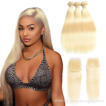 Allrun factory wholesale big discount no tangle 613# blonde virgin hair double weft straight human hair